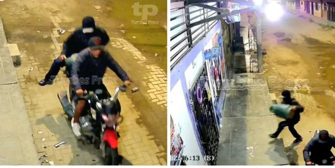 Tumbes: extorsionadores dejan balón de gas con dinamita frente a bodega. Foto: Tumbes Press.