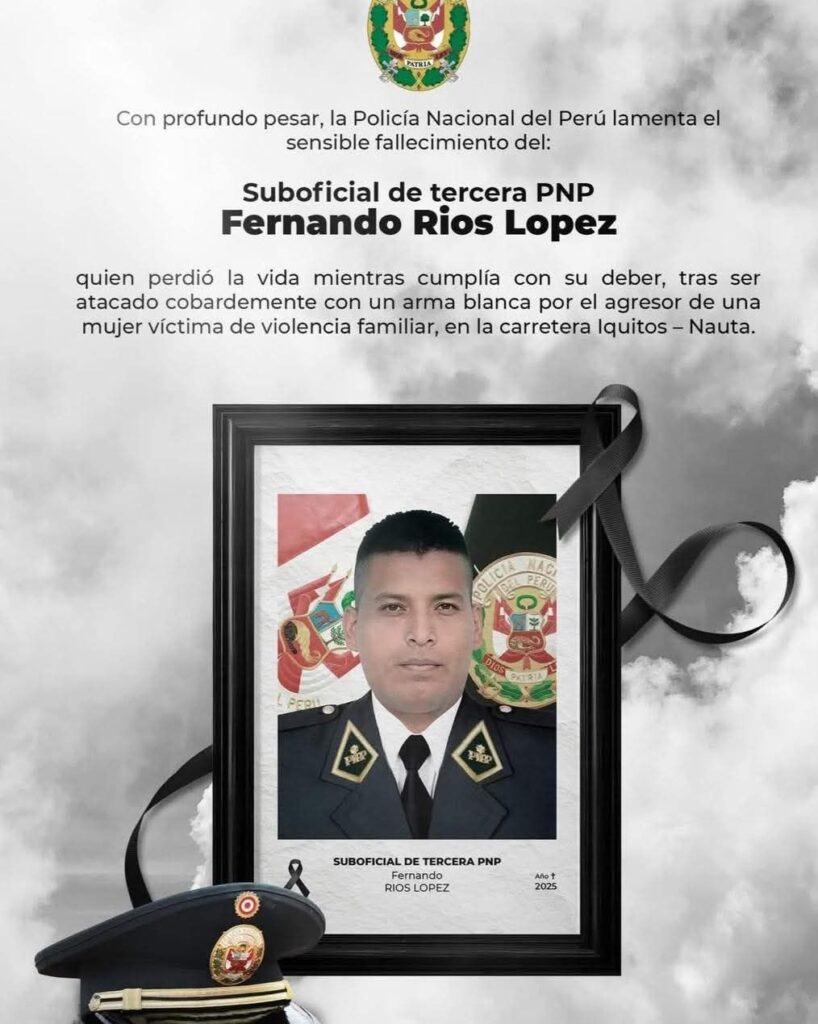 Policía muere apuñalado tras acudir solo a intervenir un caso de violencia familiar en Loreto. Foto: Difusión.