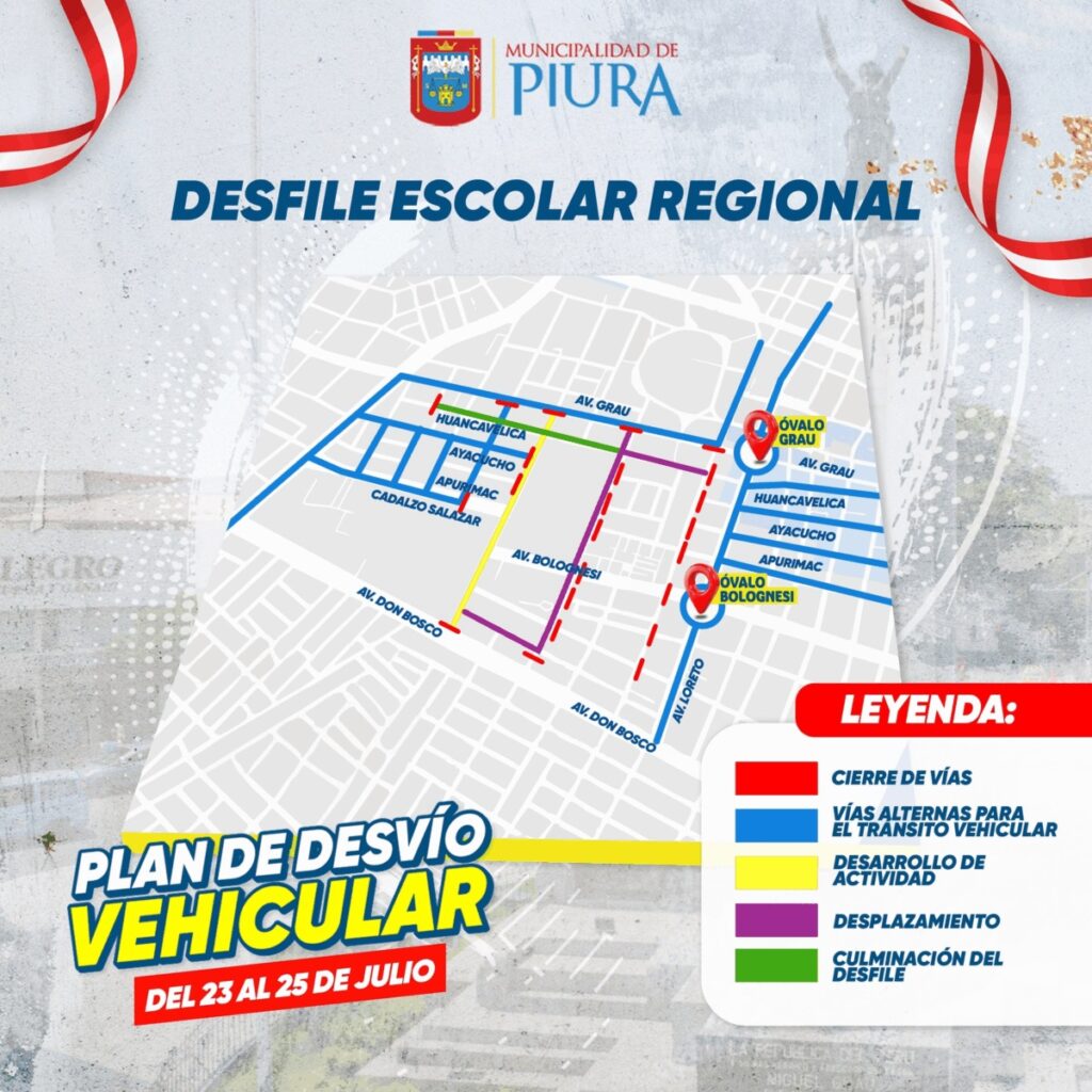Cierran vías del centro de Piura por desfiles de Fiestas Patrias: conoce los desvíos este 24 y 25 de julio. Foto: Difusión.