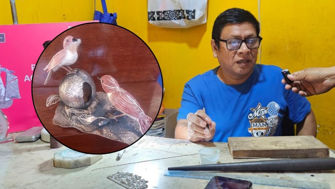 Pedro Aguirre conquista el segundo lugar en filigrana en el Concurso Nacional de Plata y enaltece a Catacaos. Foto: Composición.
