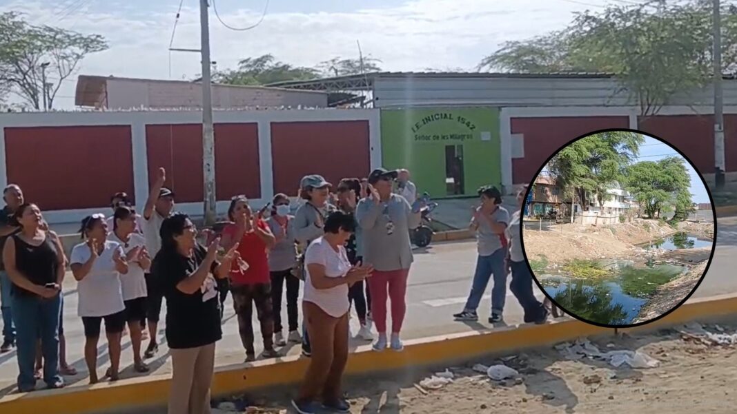 Más de 50 niños del Pronoei “Señor de los Milagros” estudian expuestos a colapso de desagües del dren 1308 en Castilla. Foto: Composición.