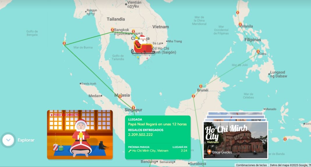 Papá Noel ya reparte alegría en el mundo: sigue en vivo su recorrido y paso por el Perú. Foto: Captura Google.