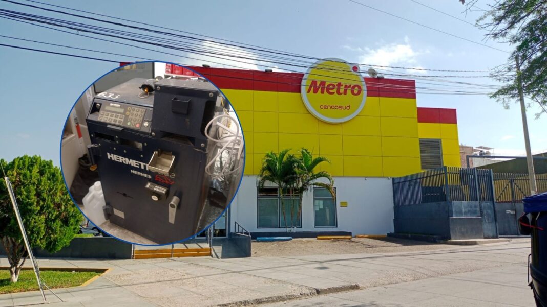 Delincuentes perforan pared y roban S/200 mil de supermercado Metro en Piura. Foto: Composición Reporteros 365.