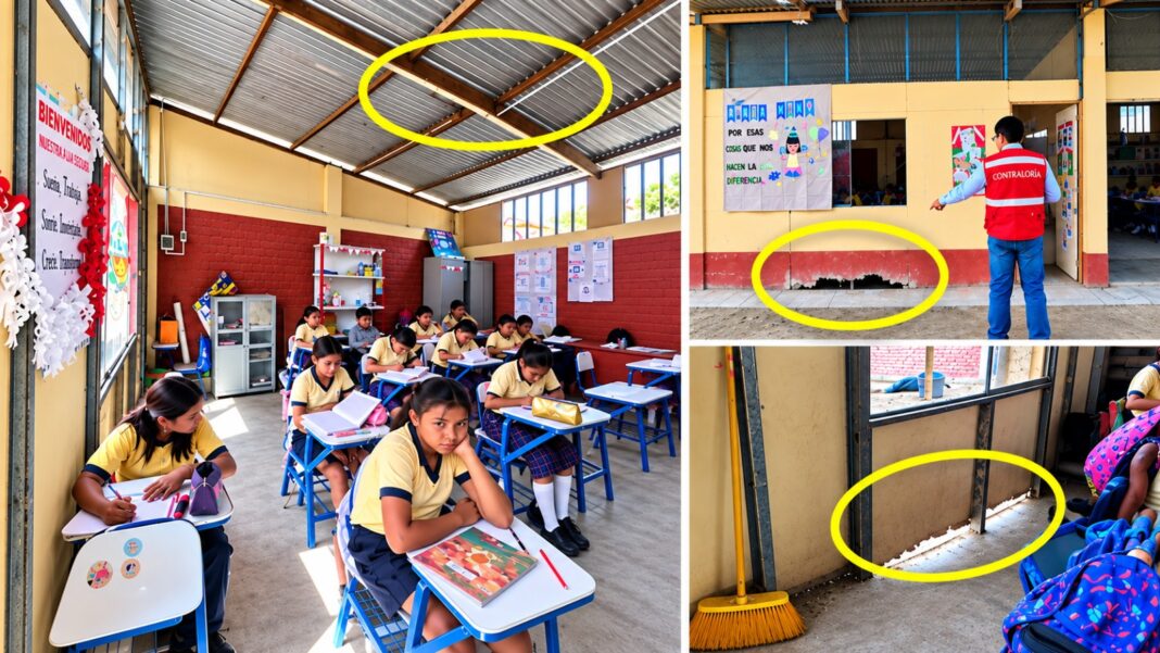 Piura: niños estudian entre techos rotos, baños sin puerta y basura en La Mariposa. Foto: Difusión.